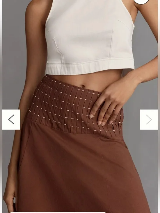 Anthropologie Brown Maxi Skirt with Cream Contrast Hem - Picture 4 of 8